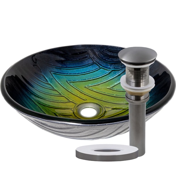 Novatto Hand Painted Faded Navy to Yellow Glass Vessel Bathroom Sink, Gun Metal TIG-8123BGM - main